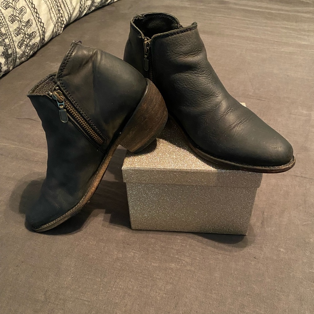Liberty Black leather Tambor booties with original box